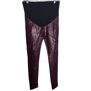 Maternity Faux Leather Leggings Over The Belly‎ Panel Burgundy